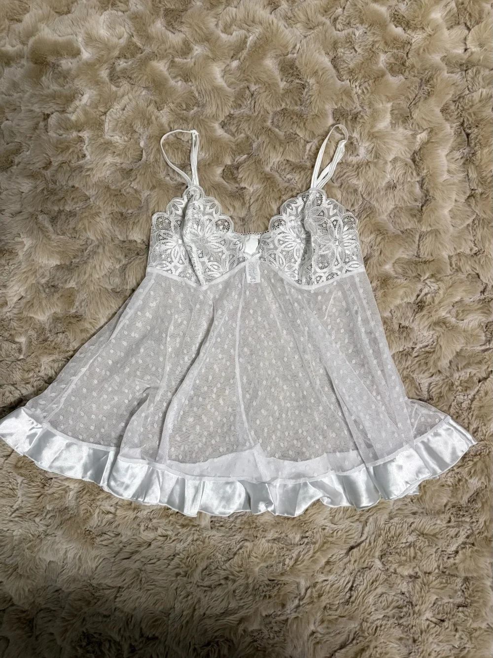 Sheer Lace & Satin Trim White Babydoll Chemise